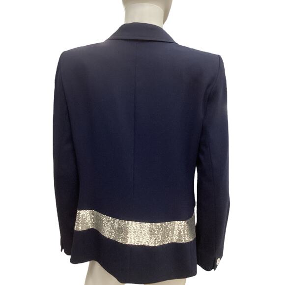 Escada Blazer Women’s Size 12 New Wool Elastane Blend Silver Beads Navy Blue - Picture 5 of 6